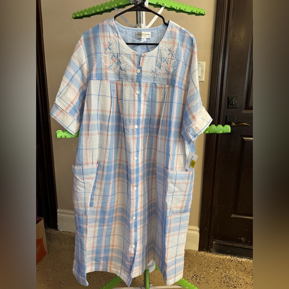 Blue and Pink Plaid Button-Down Dress